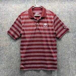 Nike Polo Shirt Men Small Red Striped Athletic Grande Oaks Golf Club Swoosh